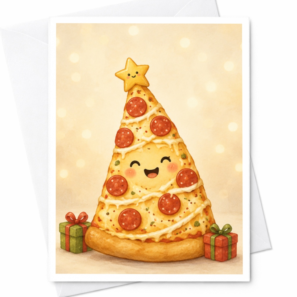 Pizza Christmas Tree Card Cute Holiday Greeting Card Funny Christmas Card For Food Lover Festive Season Card With Gifts C5535