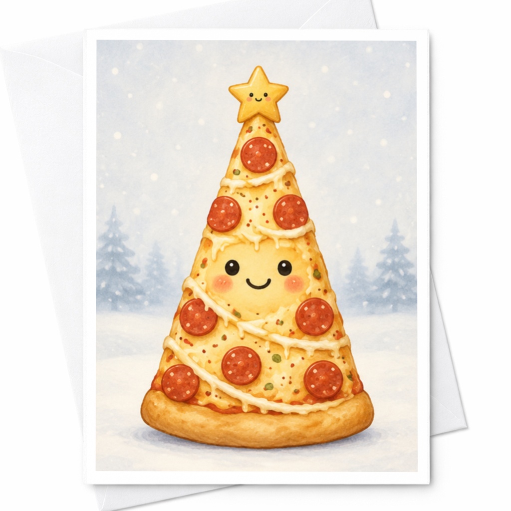 Cute Pizza Christmas Tree Card Funny Holiday Greeting Card For Food Lovers Cute Festive Card Christmas Card For Friends C5536