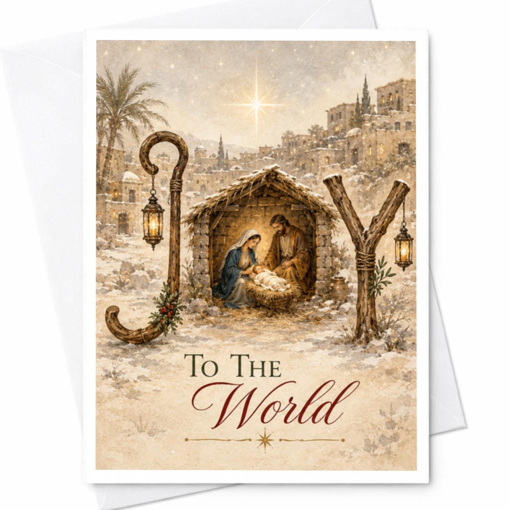 Joy To The World Christmas Card Nativity Scene Religious Holiday Greeting Card For Family Friends Spiritual Celebration C5538