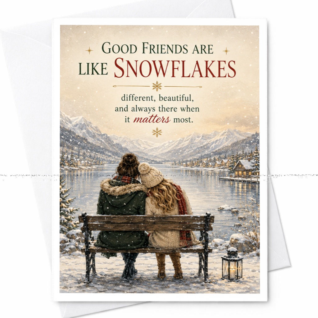 Good Friends Are Like Snowflakes Christmas Card Winter Scene Holiday Greeting Card For Friends Beautiful Sentimental C5541