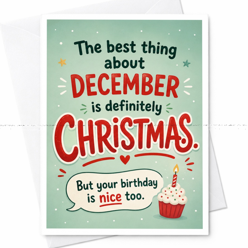 The Best Thing About December Is Definitely Christmas Birthday Card Funny Holiday Greeting For Friend Cute Festive C5543