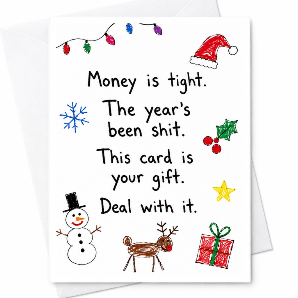 Money Is Tight. The Year's Been Shit. This Card Is Your Gift. Deal With It. Funny Christmas Card Holiday Greeting For Fri C5558