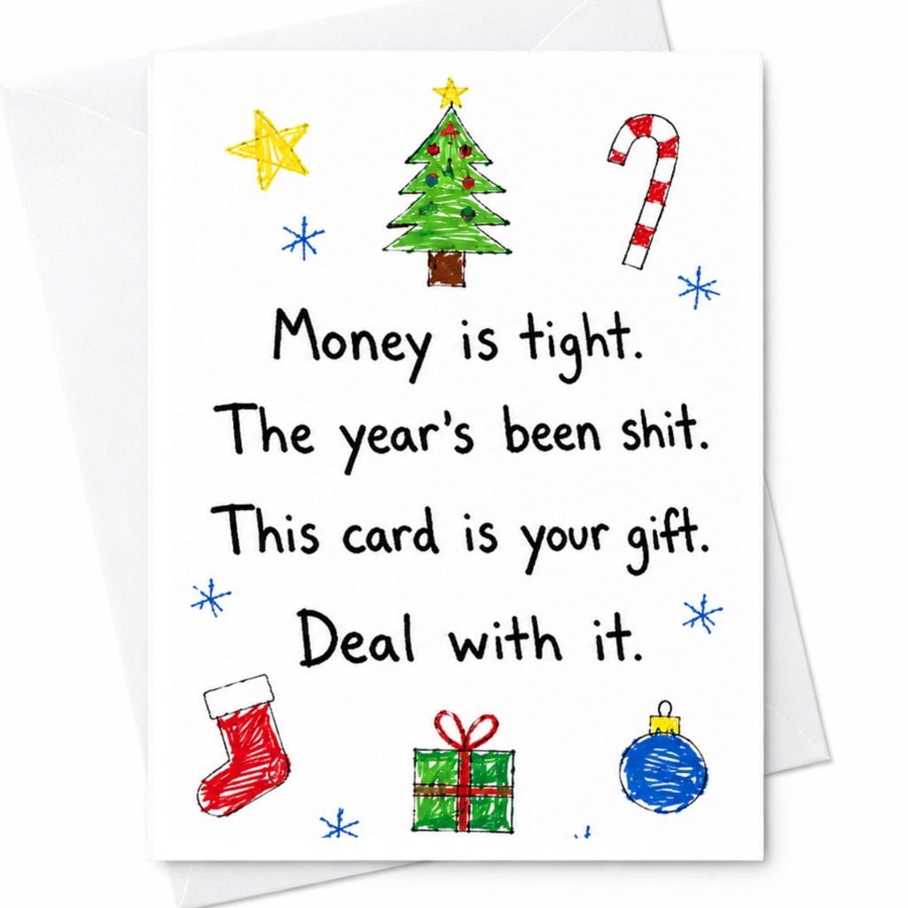 Money Is Tight. The Year's Been Shit. This Card Is Your Gift. Deal With It. Funny Christmas Card Holiday Greeting For Fri C5559