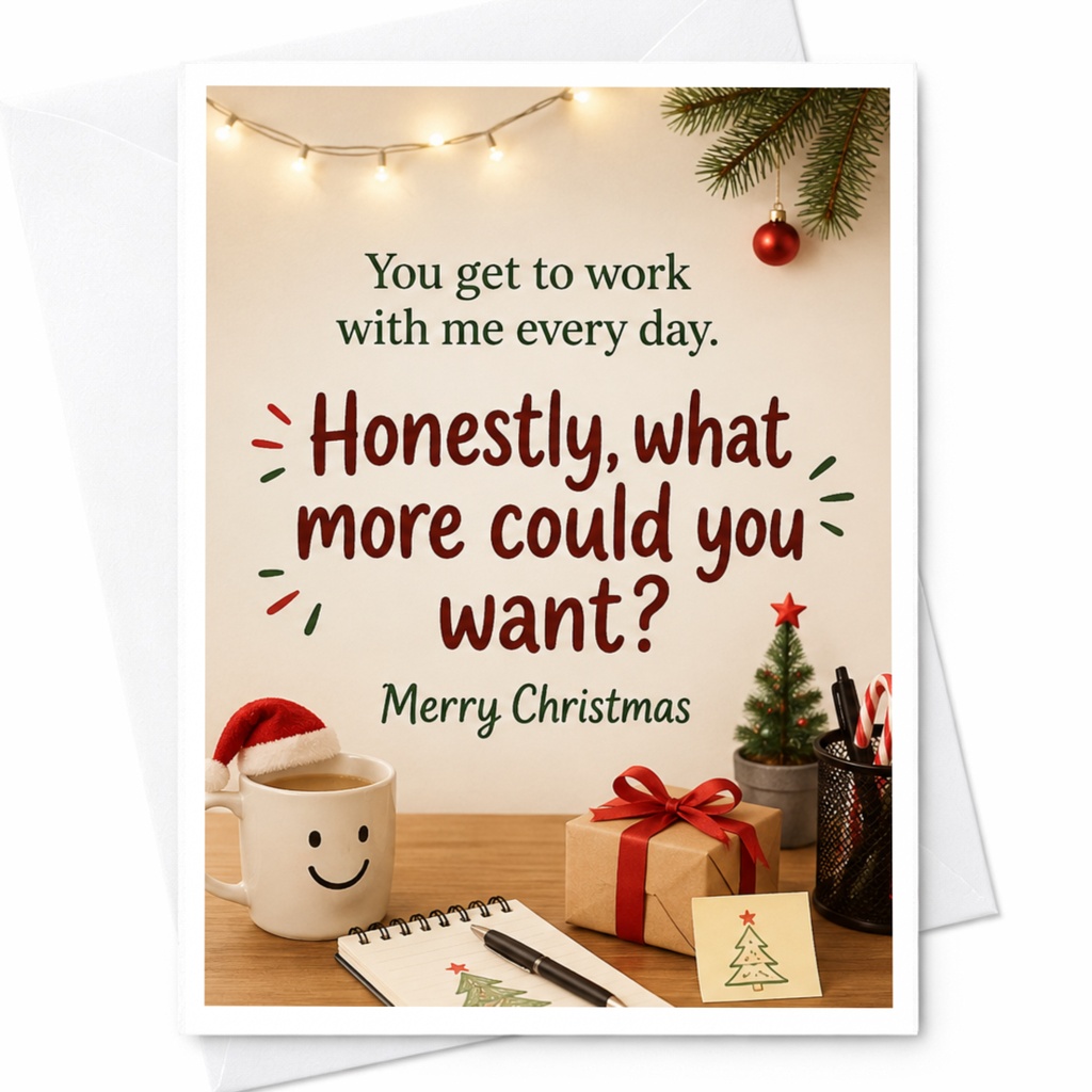 You Get To Work With Me Every Day Honestly What More Could You Want Merry Christmas Funny Office Christmas Card For Coworker Boss C5560