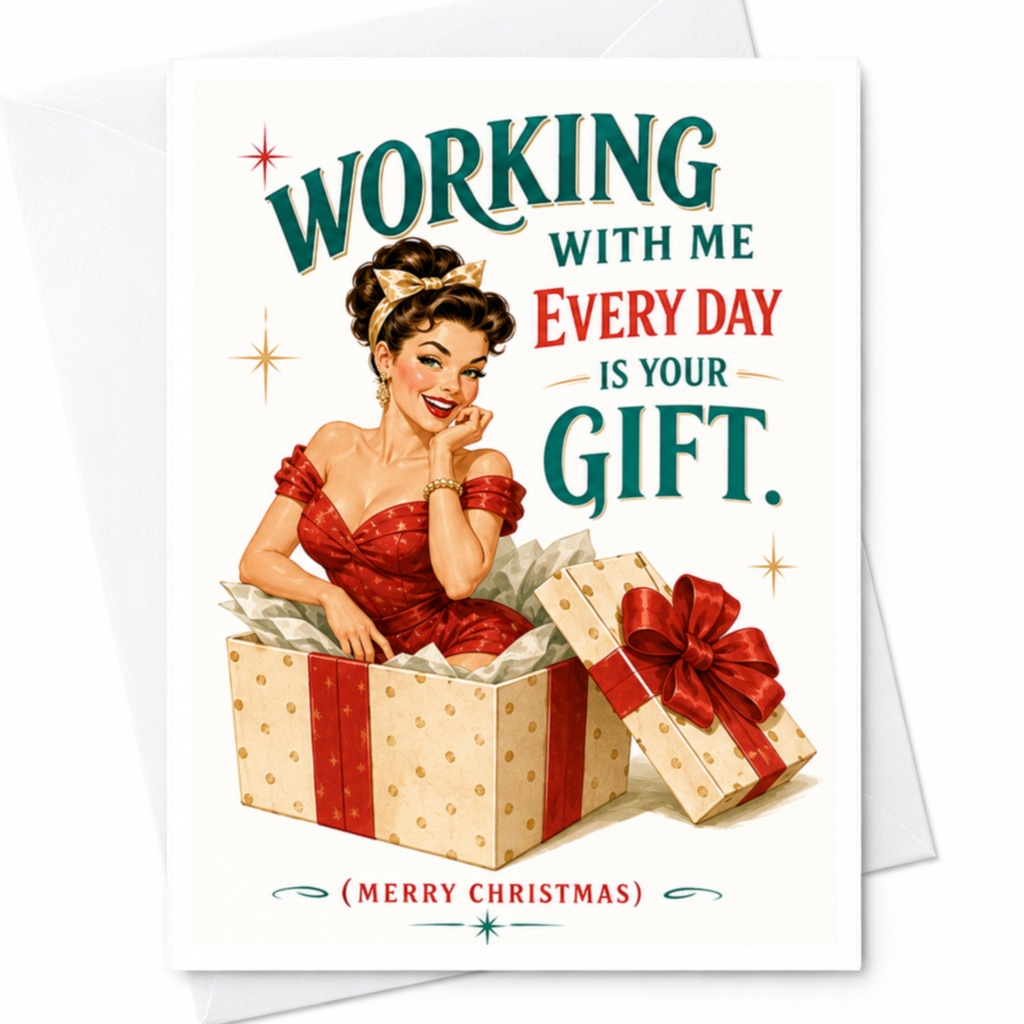 Working With Me Every Day Is Your Gift. Christmas Card Funny Holiday Greeting For Colleague Office Merry Christmas Card C5562
