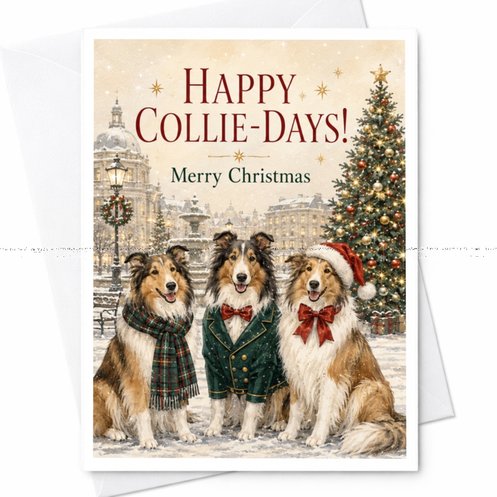 Happy Collie-Days! Merry Christmas Funny Border Collie Christmas Card Holiday Greeting For Dog Lovers Cute Festive Card C5564