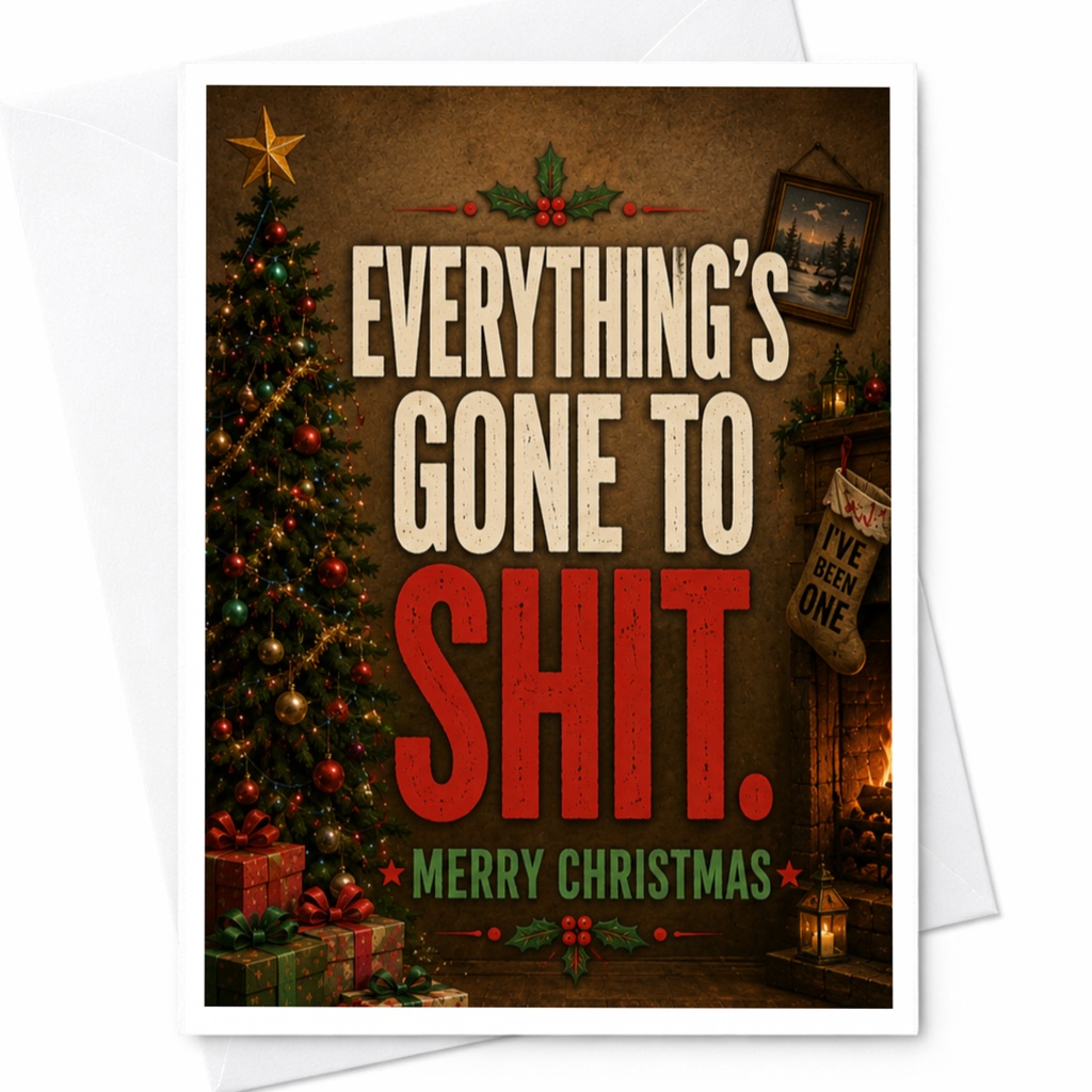 Everything's Gone To Shit. Merry Christmas Funny Christmas Card Holiday Greeting Card For Friends Colleagues Office Party C5571