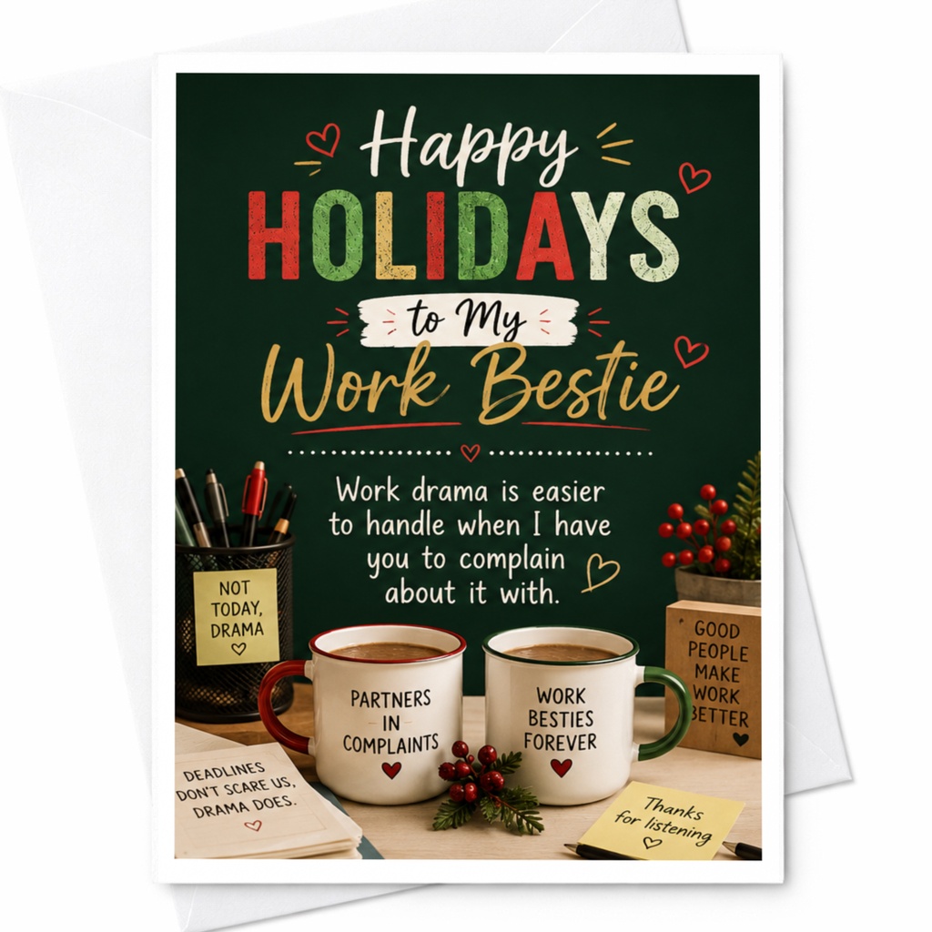 Happy Holidays To My Work Bestie Christmas Card Funny Office Holiday Greeting Card For Coworker Work Friend Festive Wishes C5572
