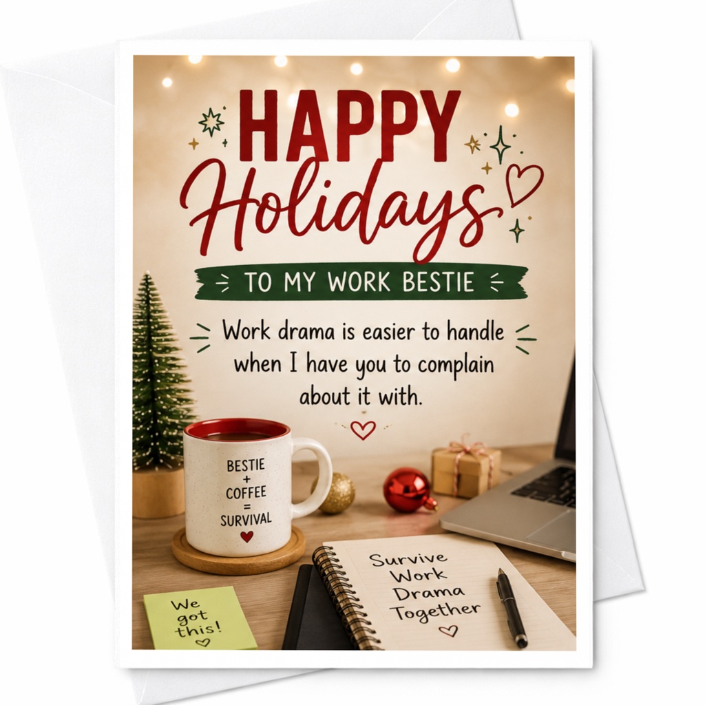 Happy Holidays To My Work Bestie Christmas Card Funny Work Friend Holiday Greeting Card Office For Colleague Work Bestie C5573