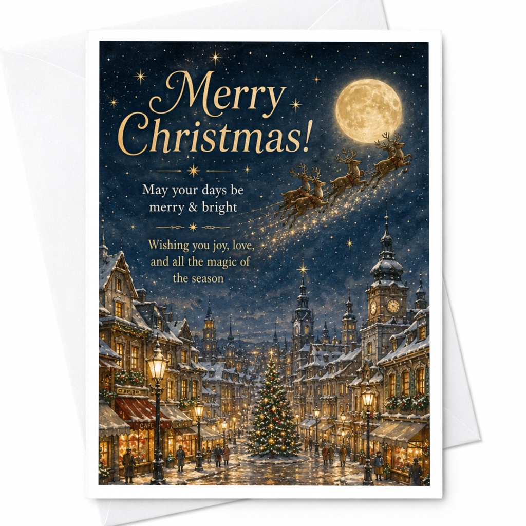 Merry Christmas! Festive Winter Scene Christmas Card Holiday Wishes For Family Friends Couples Joyful Season Greeting Card C5494