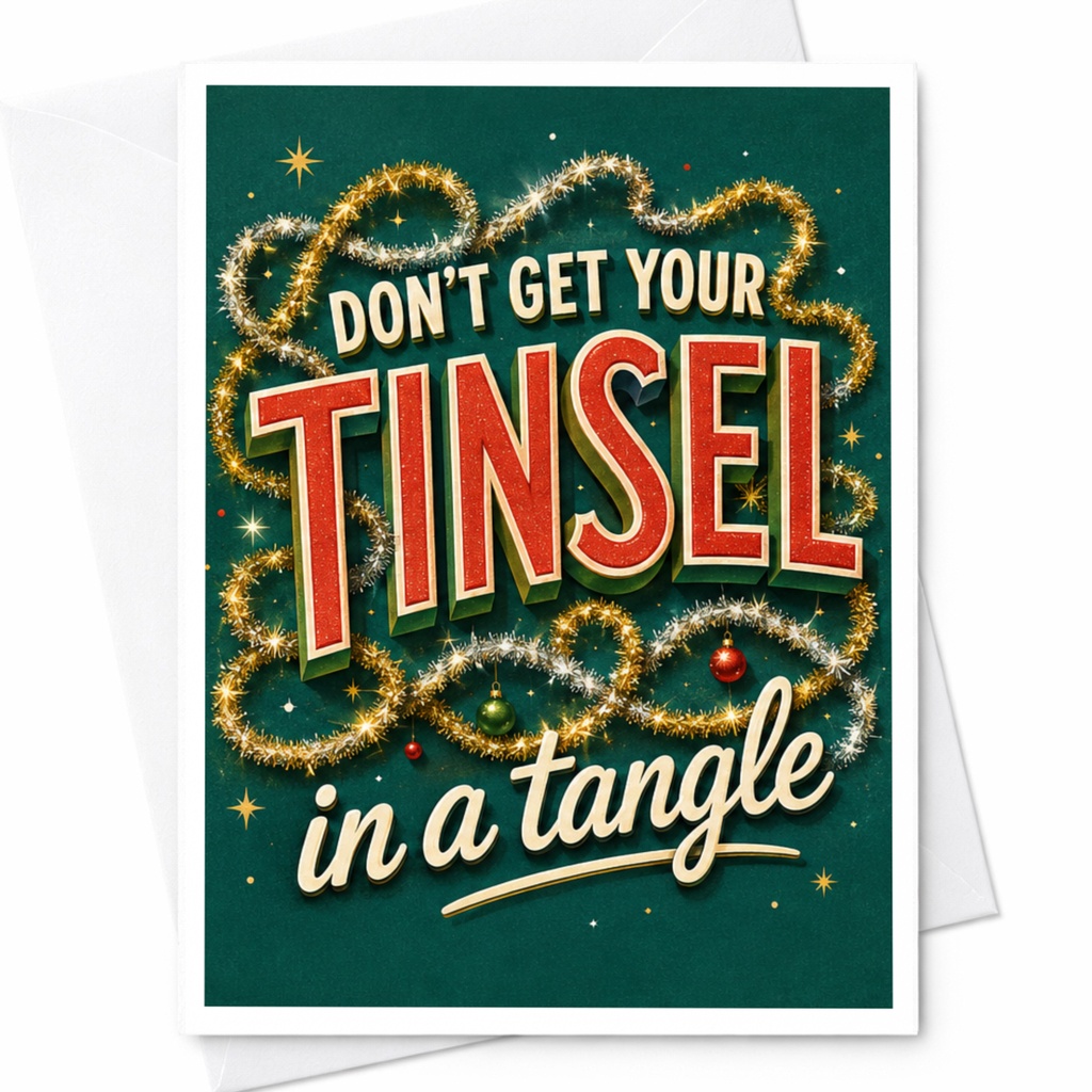 Don't Get Your Tinsel In A Tangle Funny Christmas Card Holiday Greeting Card For Friends Family Cute Festive C5504