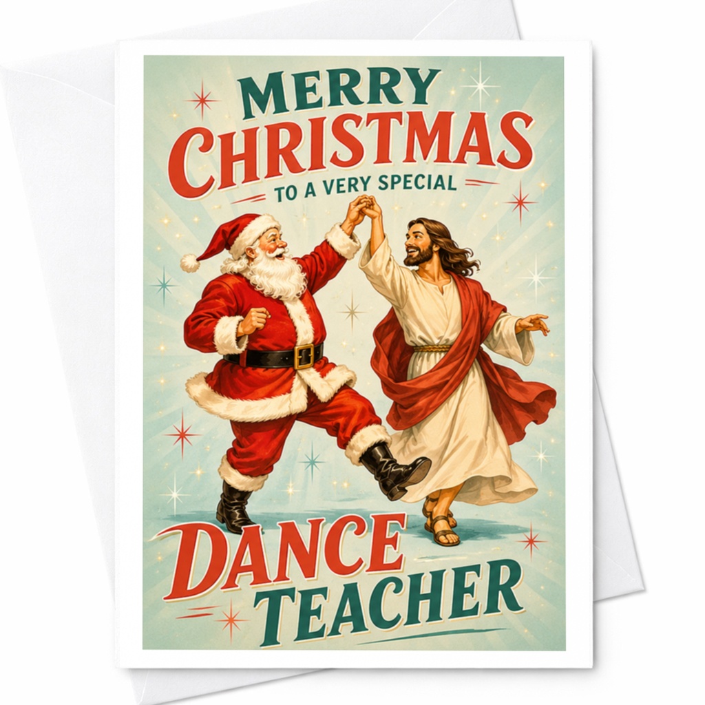 Merry Christmas To A Very Special Dance Teacher Christmas Card For Dance Teacher Santa Jesus Funny Holiday Greeting Card C5505