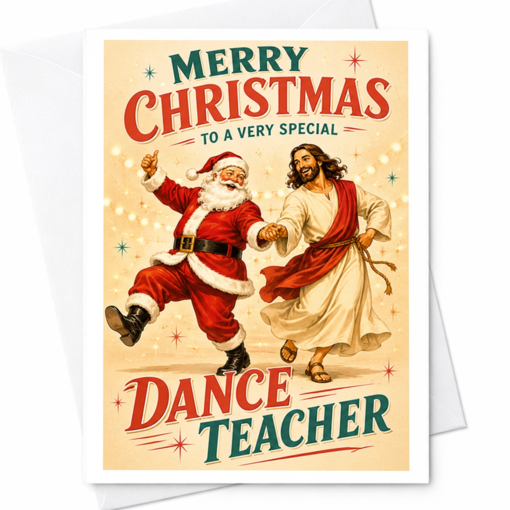 Merry Christmas To A Very Special Dance Teacher Christmas Card For Dance Instructor Funny Santa Jesus Holiday Greeting Card C5506