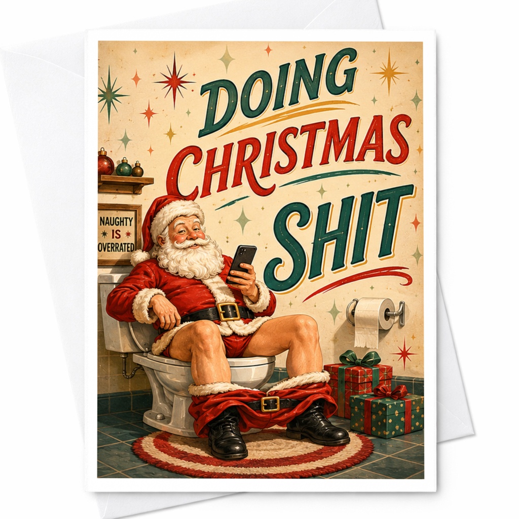 Doing Christmas Shit Funny Christmas Card Santa Holiday Greeting Card Naughty Santa Claus Xmas Card For Friends C5509