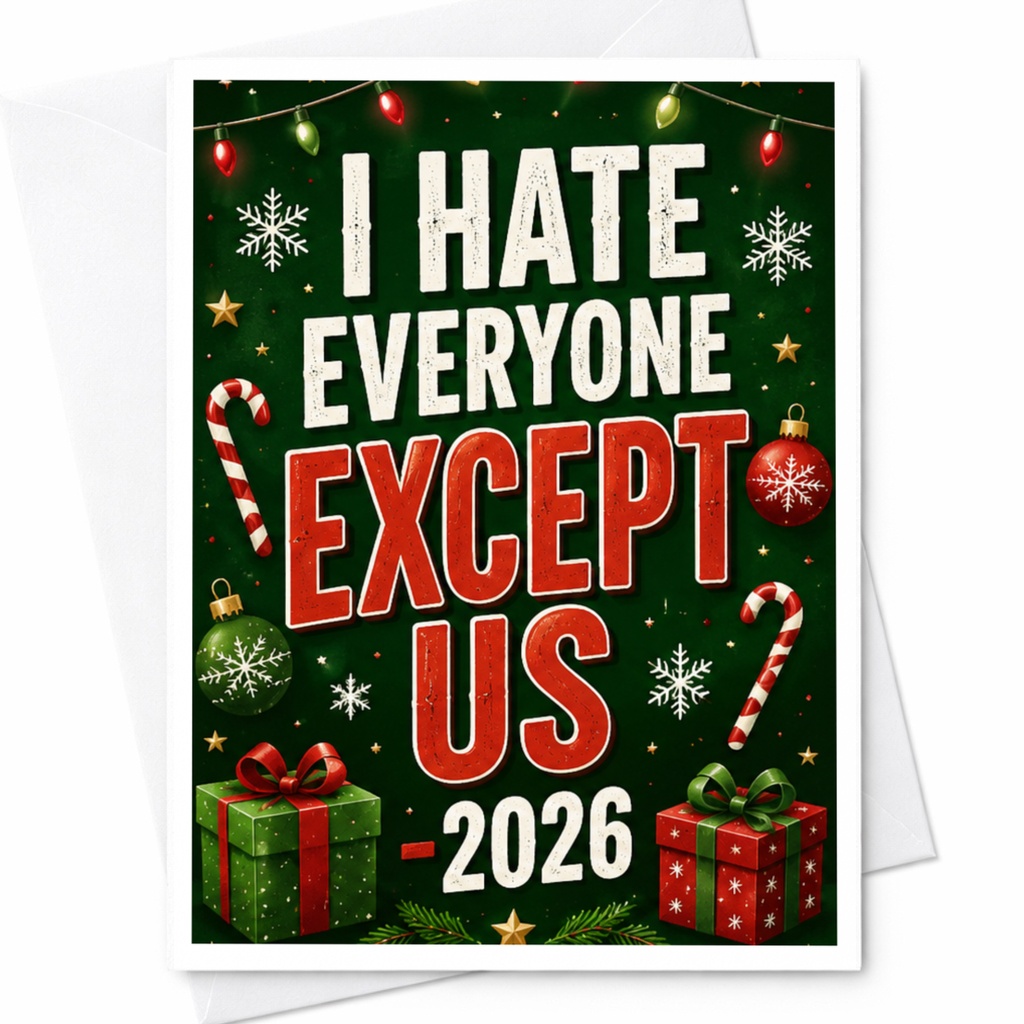I Hate Everyone Except Us - 2026 Funny Christmas Card Holiday Greeting Card For Couple Festive Card With Gifts C5518