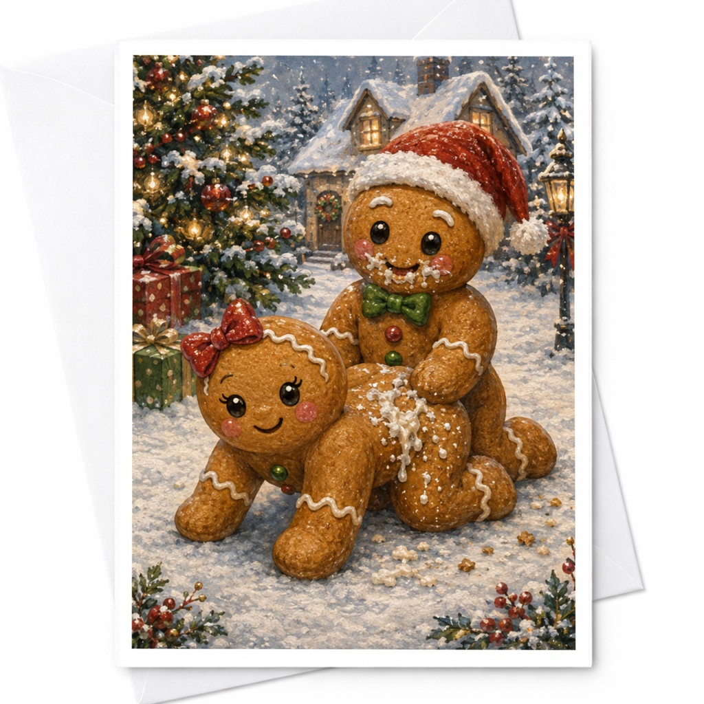 Gingerbread Couple Christmas Card Cute Holiday Greeting Card For Friends Family Festive Winter Scene Adorable Xmas Card C5524