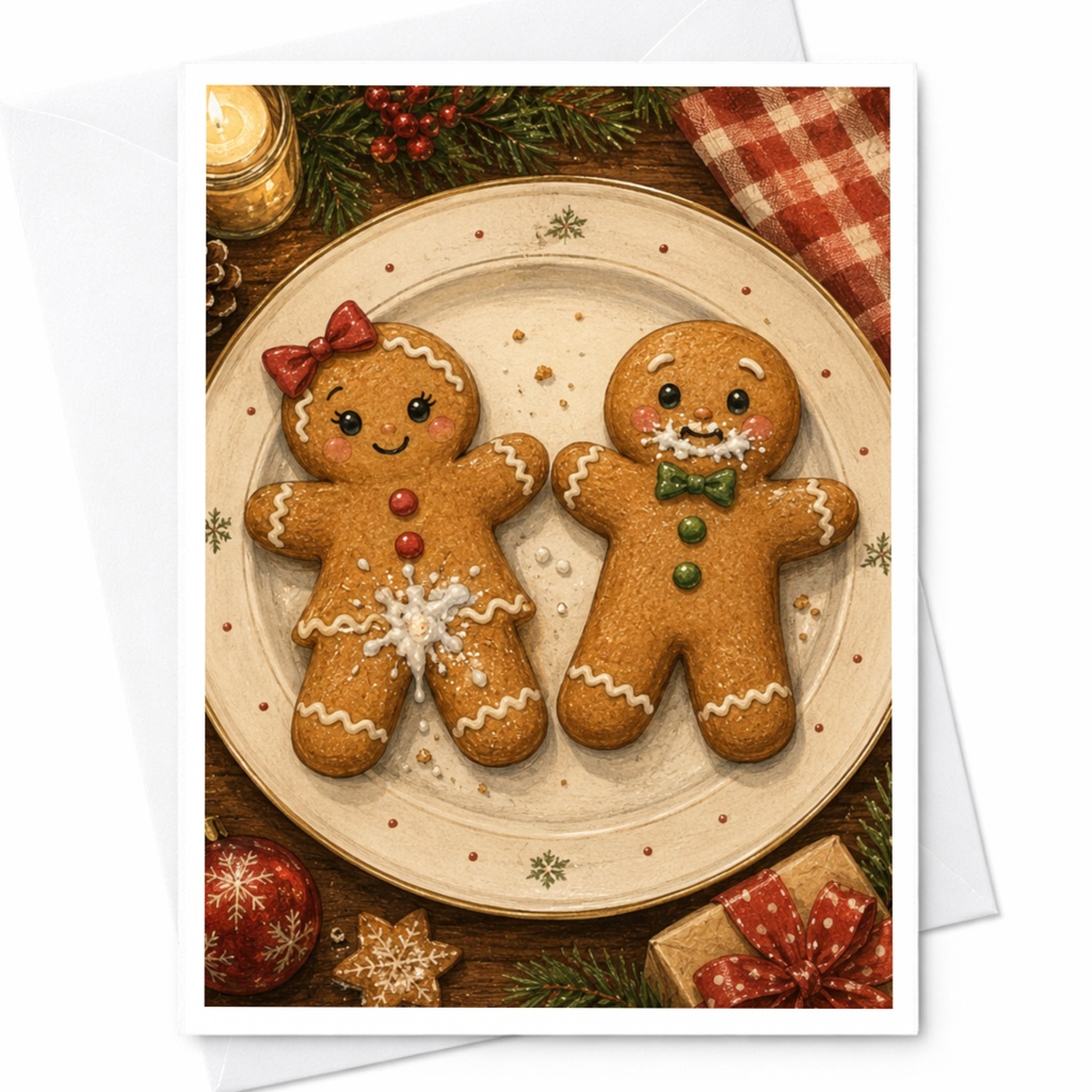 Gingerbread Couple Christmas Card Cute Holiday Greeting Card For Family Festive Seasonal Card For Friends Sweet Winter Card C5525