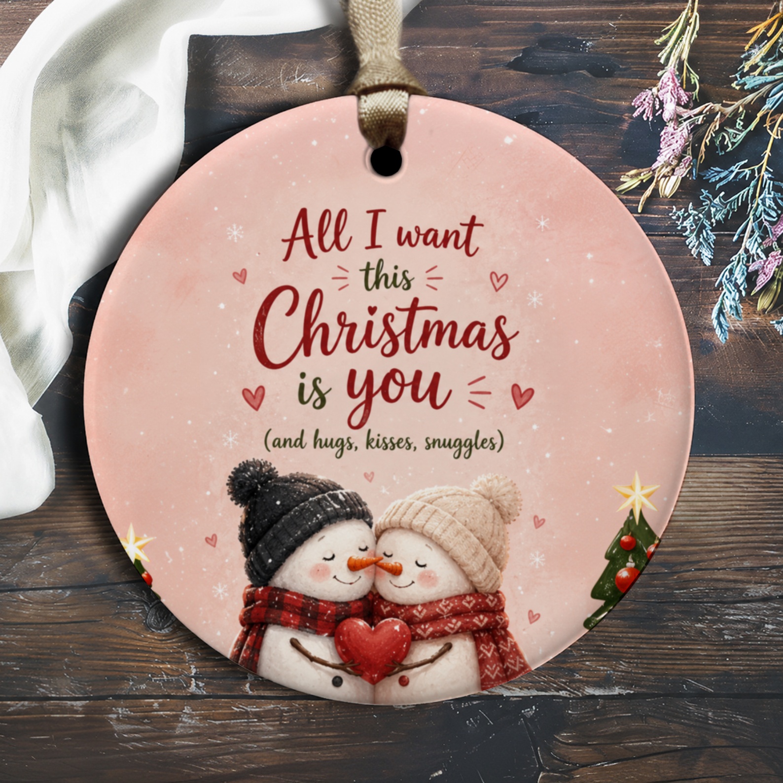 All I Want This Christmas Is You Ornament Cute Snowmen Couple Heart Christmas Ornament Romantic Holiday Decor O1367