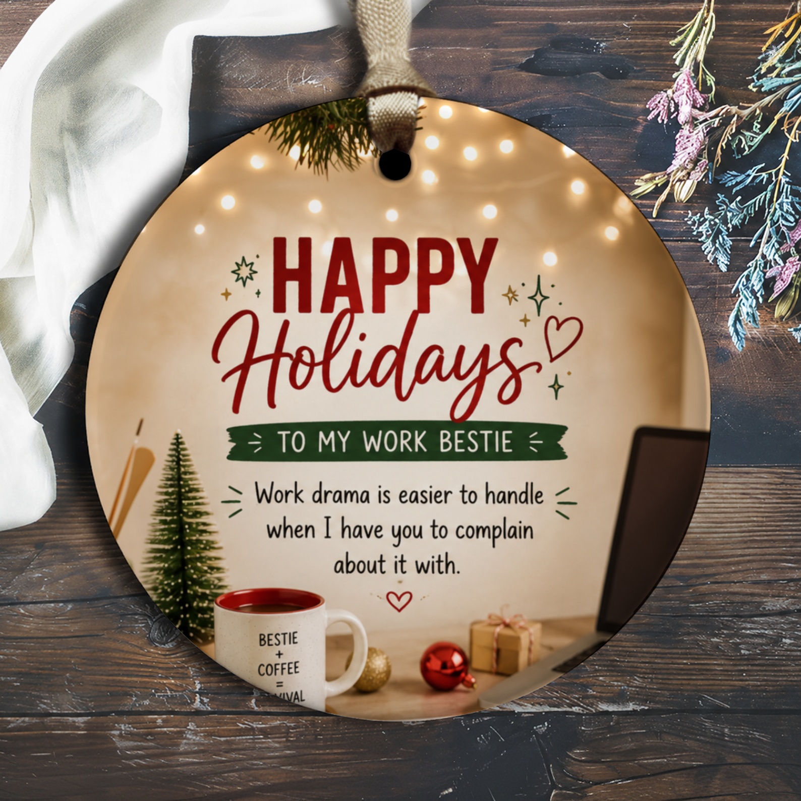 Happy Holidays To My Work Bestie Christmas Ornament Funny Office Gift Work Friend Holiday Decor Cute Desk Decoration O1371