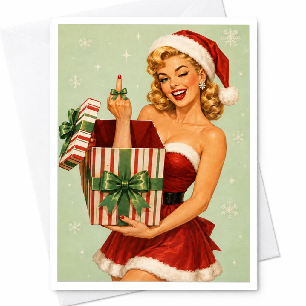 Cheeky Christmas Card Funny Santa Middle Finger Holiday Greeting Card Rude Xmas For Friends Unique Present C5533