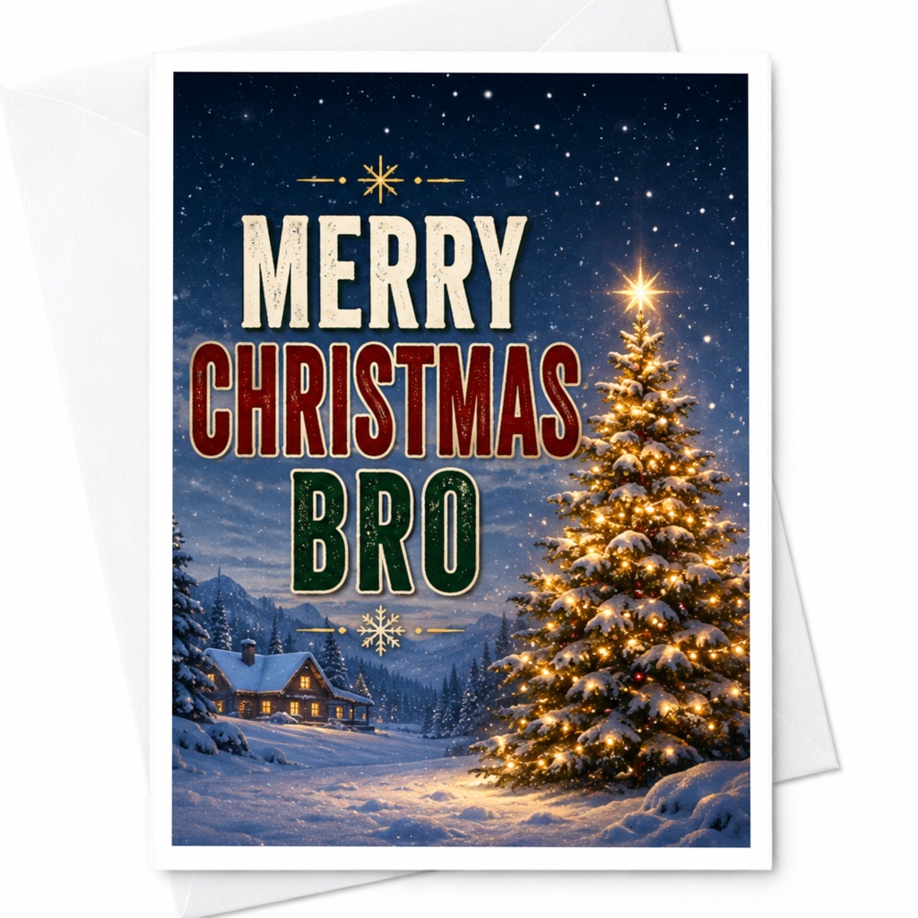 Merry Christmas Bro Festive Christmas Card For Brother Holiday Greeting Card Snowy Scene With Tree Winter Wonderland C5539