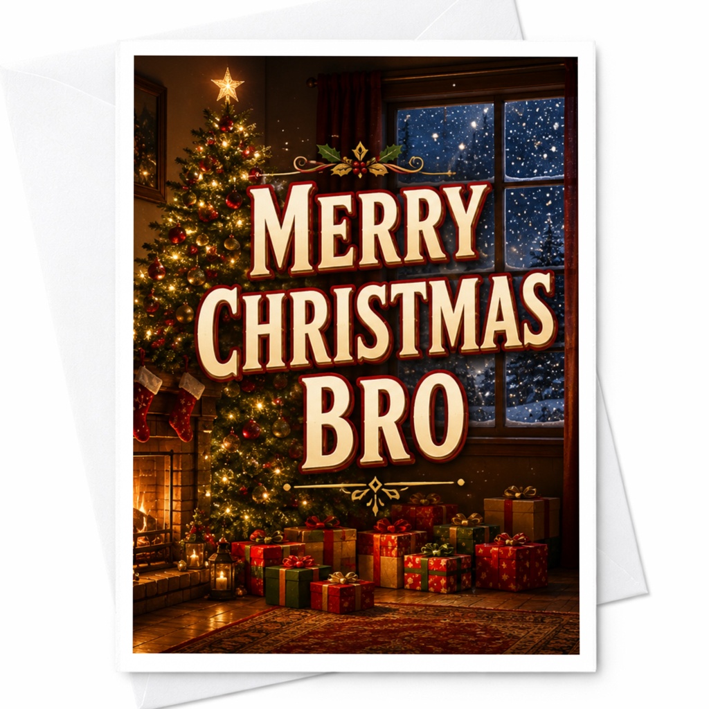 Merry Christmas Bro Festive Christmas Card For Brother Holiday Greeting Card With Tree And Gifts Cozy Winter Scene C5540