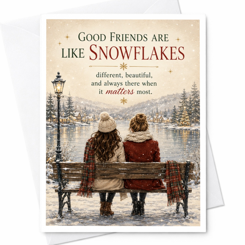 Good Friends Are Like Snowflakes Christmas Card Winter Friendship Greeting Card For Best Friend Holiday Card Cute Scenic C5542