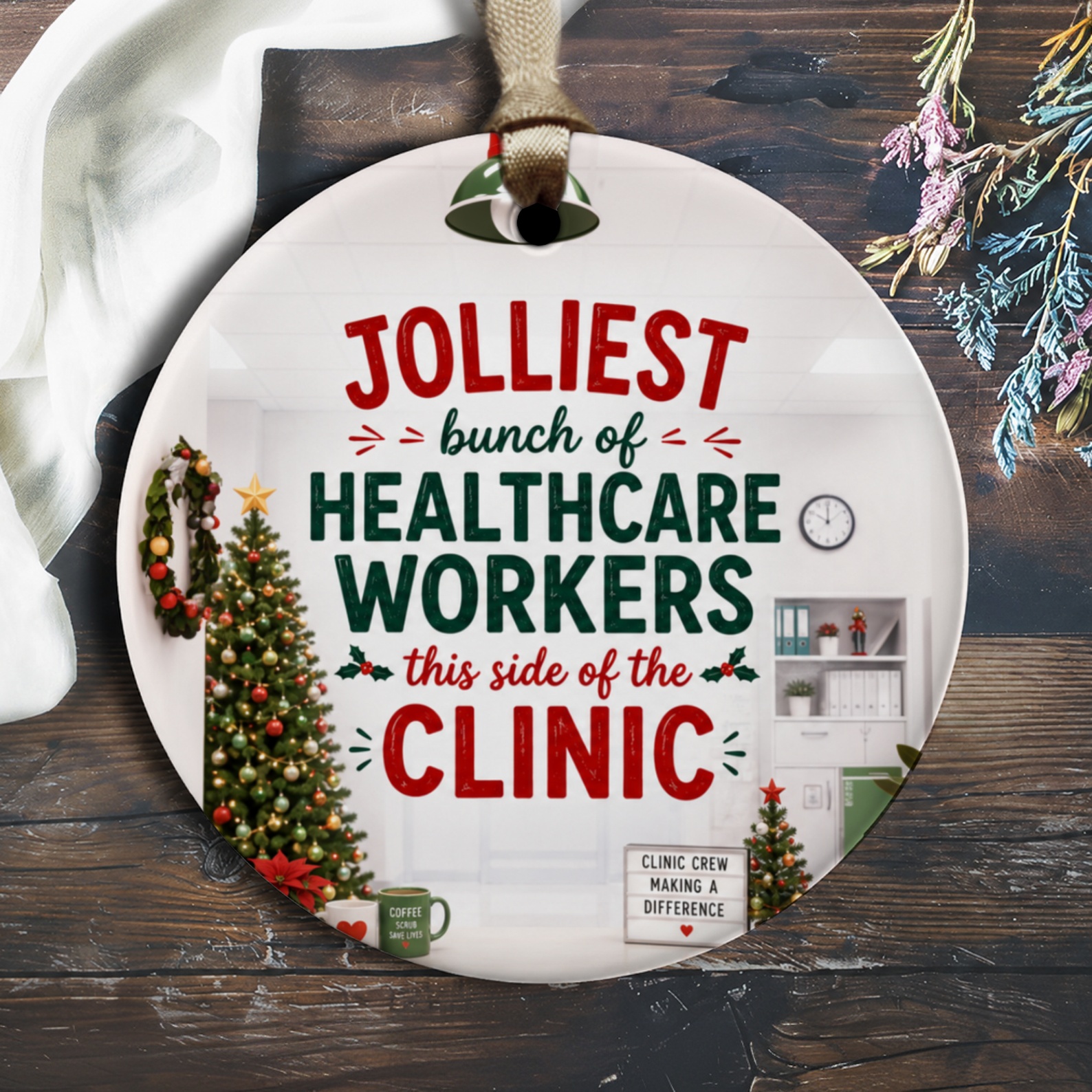 Jolliest Bunch Of Healthcare Workers Ornament Christmas Clinic Decor Holiday Gift Medical Staff Appreciation O1385