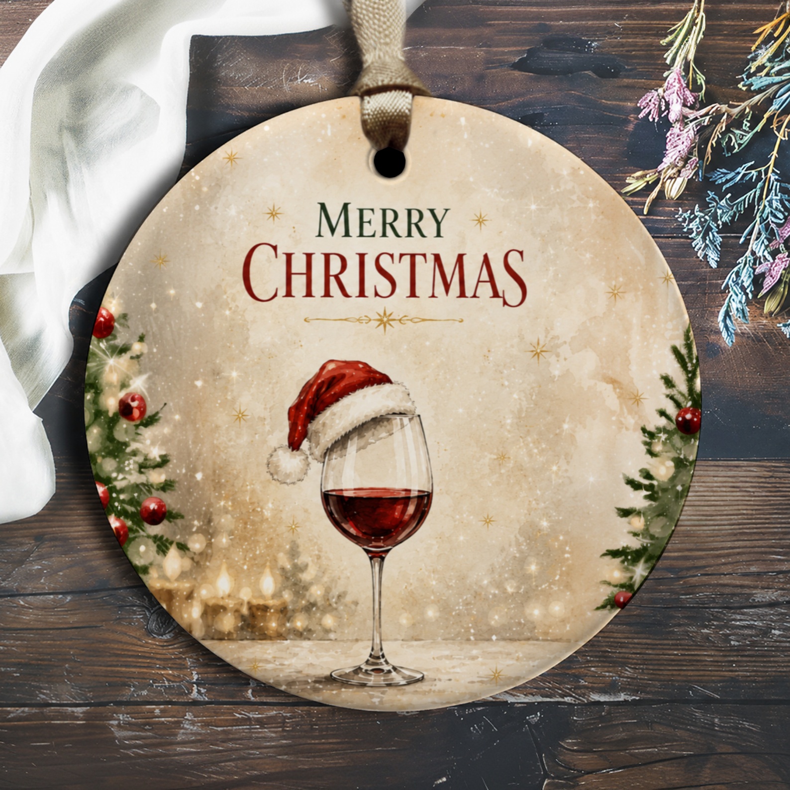 Merry Christmas Ornament Wine Glass Santa Hat Holiday Decor Festive Tree Decoration Christmas Gift For Wine Lover O1389
