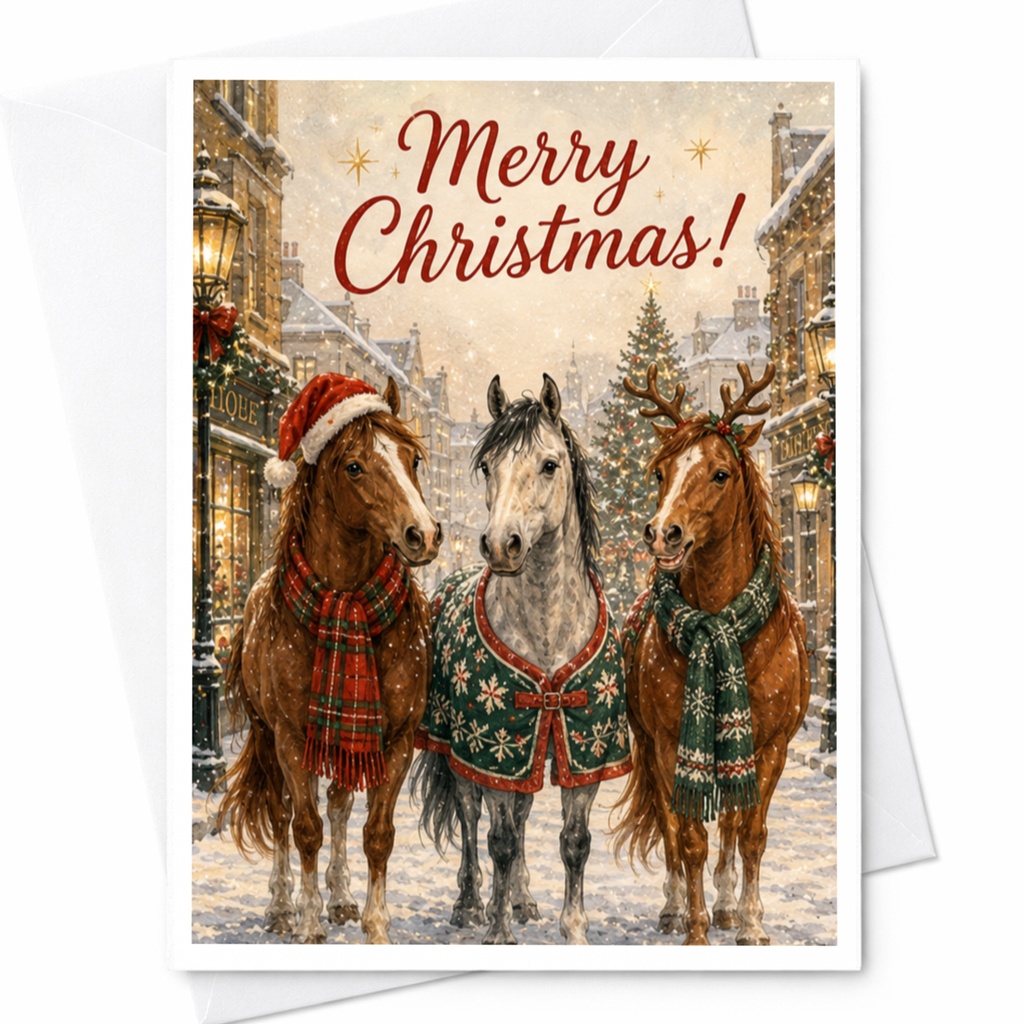 Merry Christmas! Cute Horse Christmas Card Festive Holiday Greeting Animal Lover Card For Friends Family Coworkers C5548