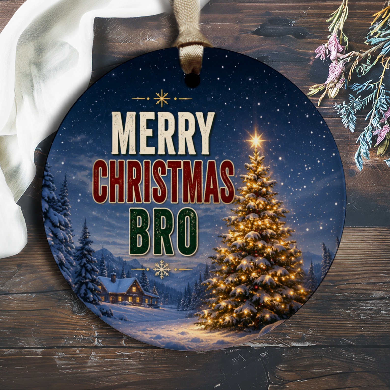 Merry Christmas Bro Ornament Festive Holiday Decoration For Brother Snowy Landscape Christmas Tree Gift Idea O1398