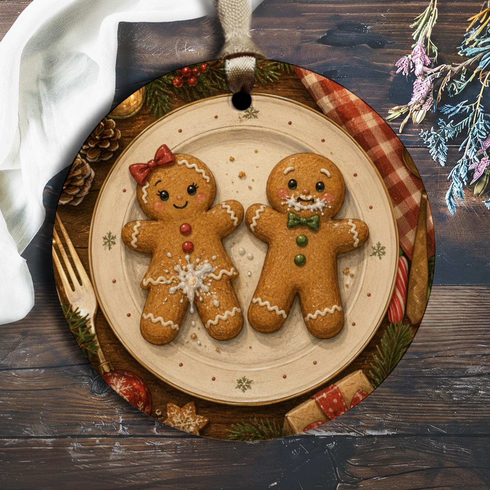 Gingerbread Couple Ornament Christmas Decoration Cute Holiday Decor Festive Tree Ornament For Home Gingerbread Man Woman O1411