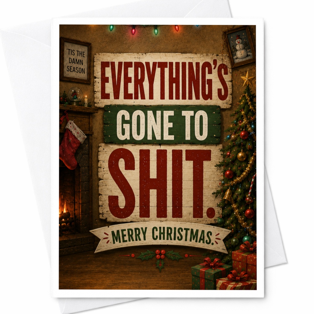 Everything's Gone To Shit. Merry Christmas. Funny Christmas Card Holiday Greeting Card For Friends Colleagues C5570