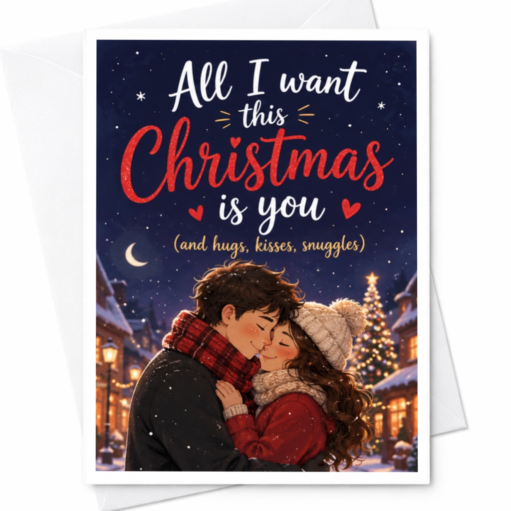 All I Want This Christmas Is You Romantic Christmas Card For Spouse Partner Cute Holiday Love Card With Hugs Kisses Snuggles C5579