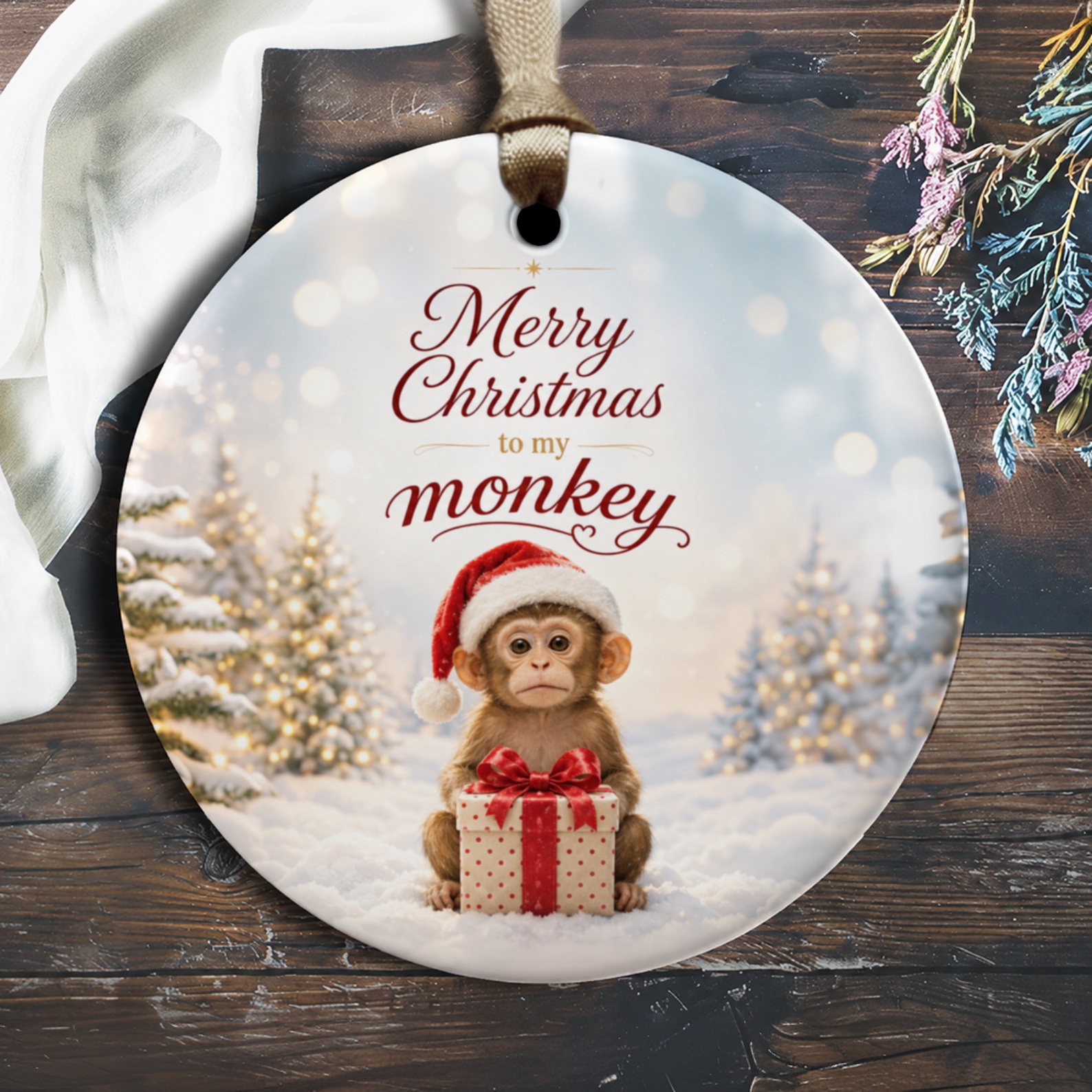 Merry Christmas To My Monkey Ornament Cute Holiday Decoration With Monkey And Gift Festive Christmas Tree Ornament O1443