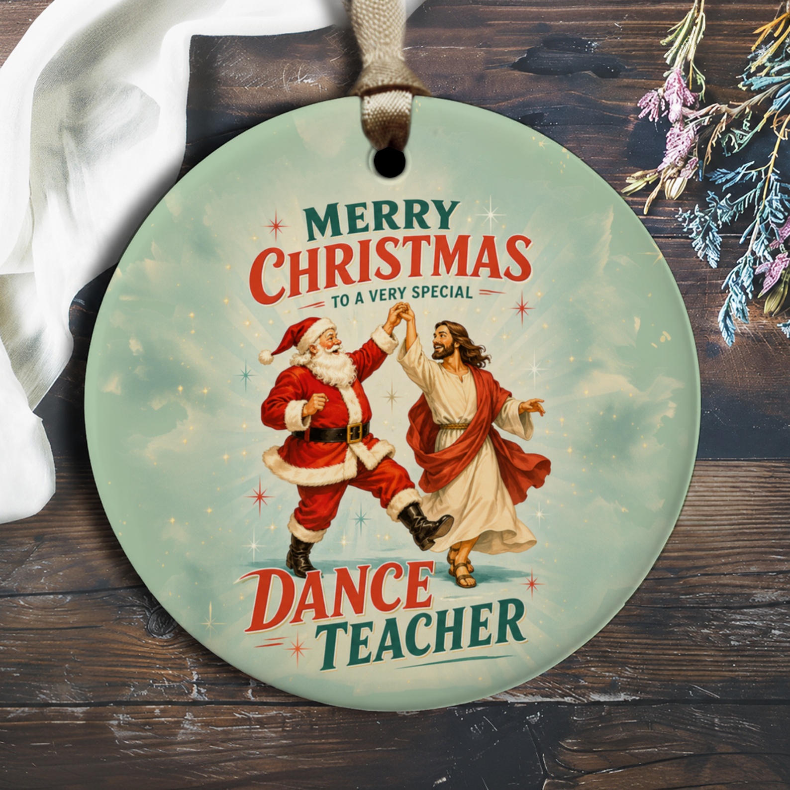 Merry Christmas To A Very Special Dance Teacher Ornament Santa Jesus Dancing Holiday Gift For Dance Instructor Xmas Decor O1360