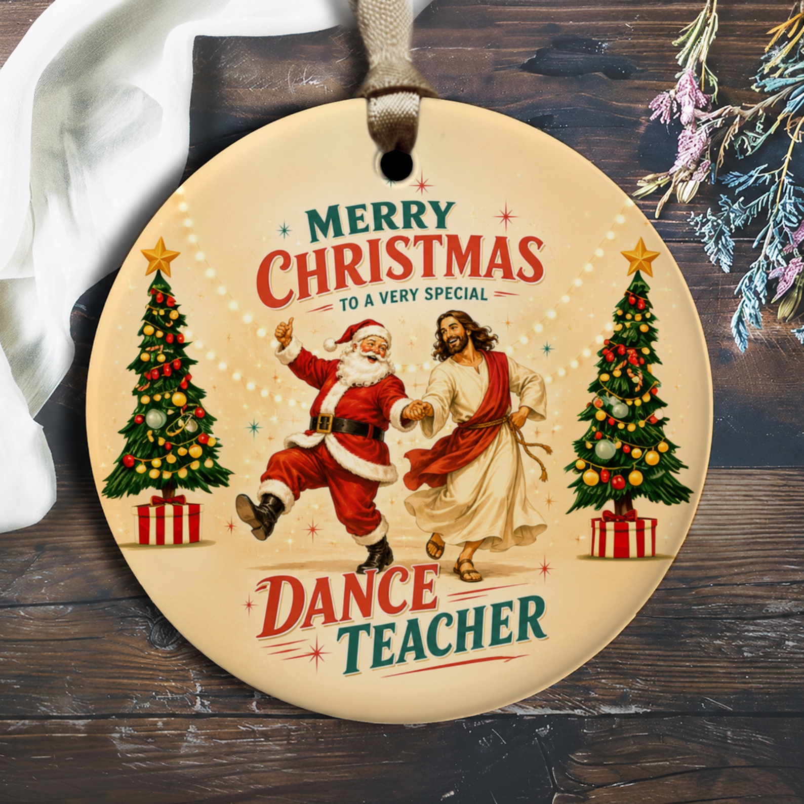 Merry Christmas To A Very Special Dance Teacher Ornament Santa Jesus Dancing Holiday Decor Gift For Dance Instructor O1361