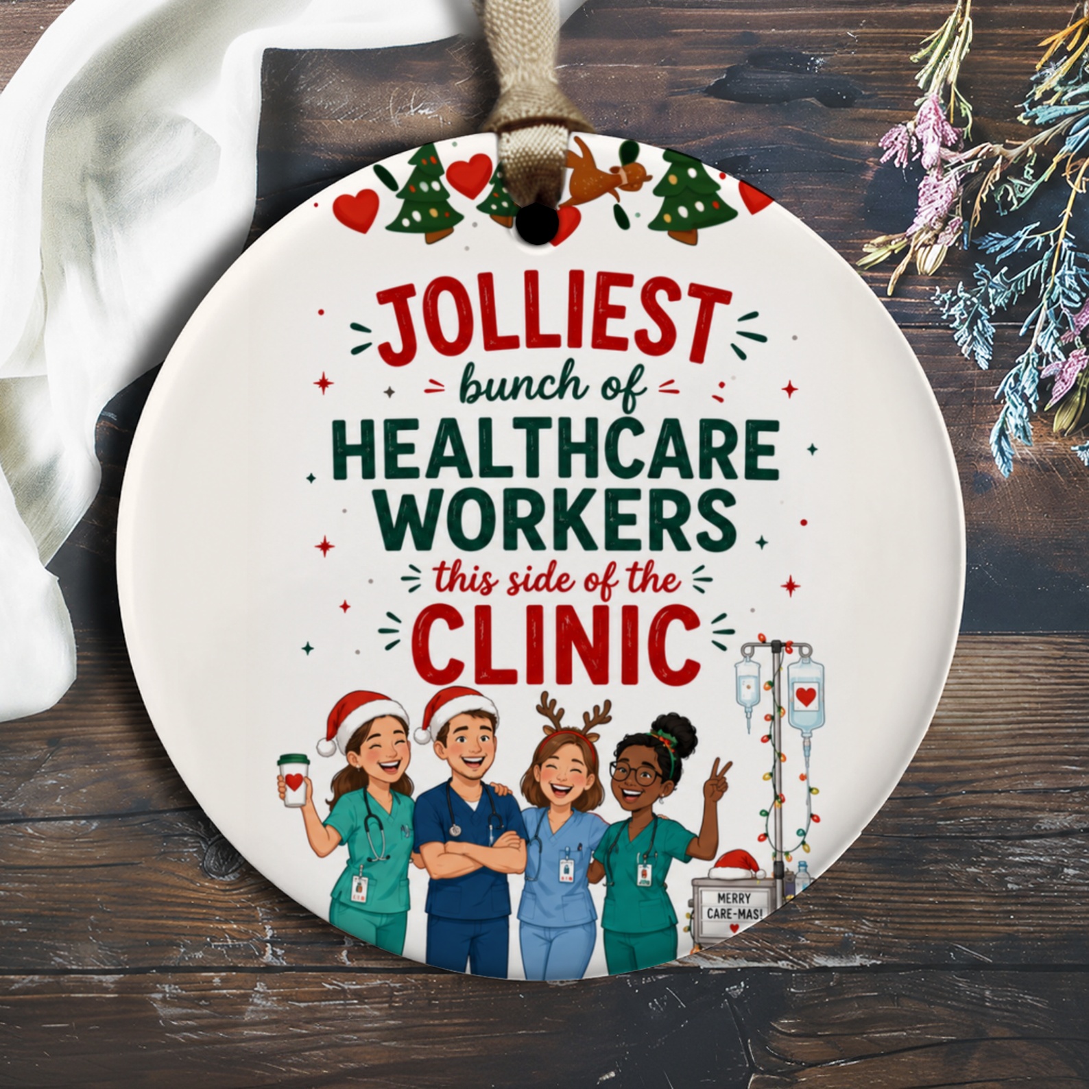 Jolliest Bunch Of Healthcare Workers Ornament Christmas Gift Medical Staff Holiday Decor Nurse Doctor Clinic O1364