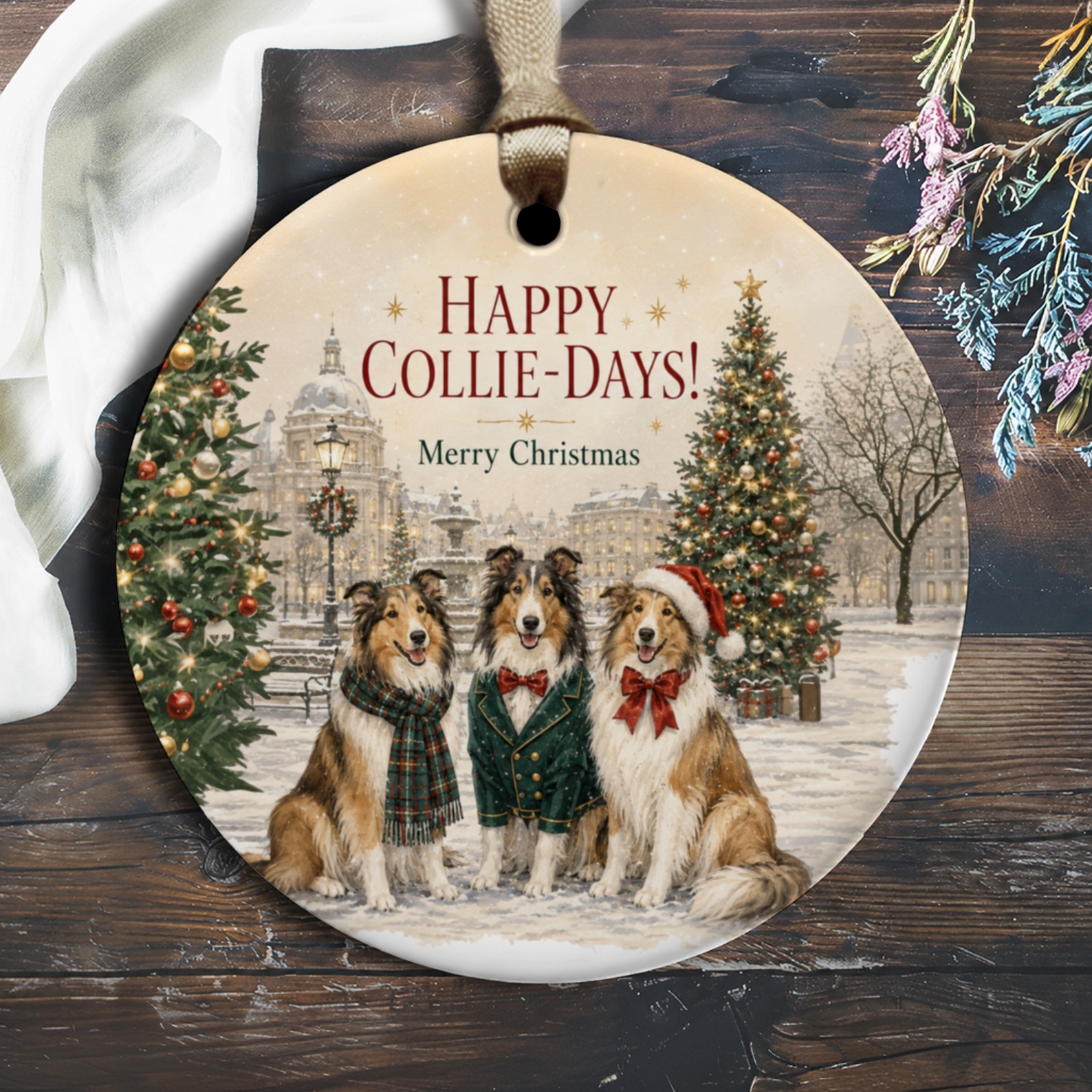 Happy Collie-Days! Merry Christmas Ornament Festive Dog Lovers Holiday Decor Cute Collie Christmas Tree Decoration O1378