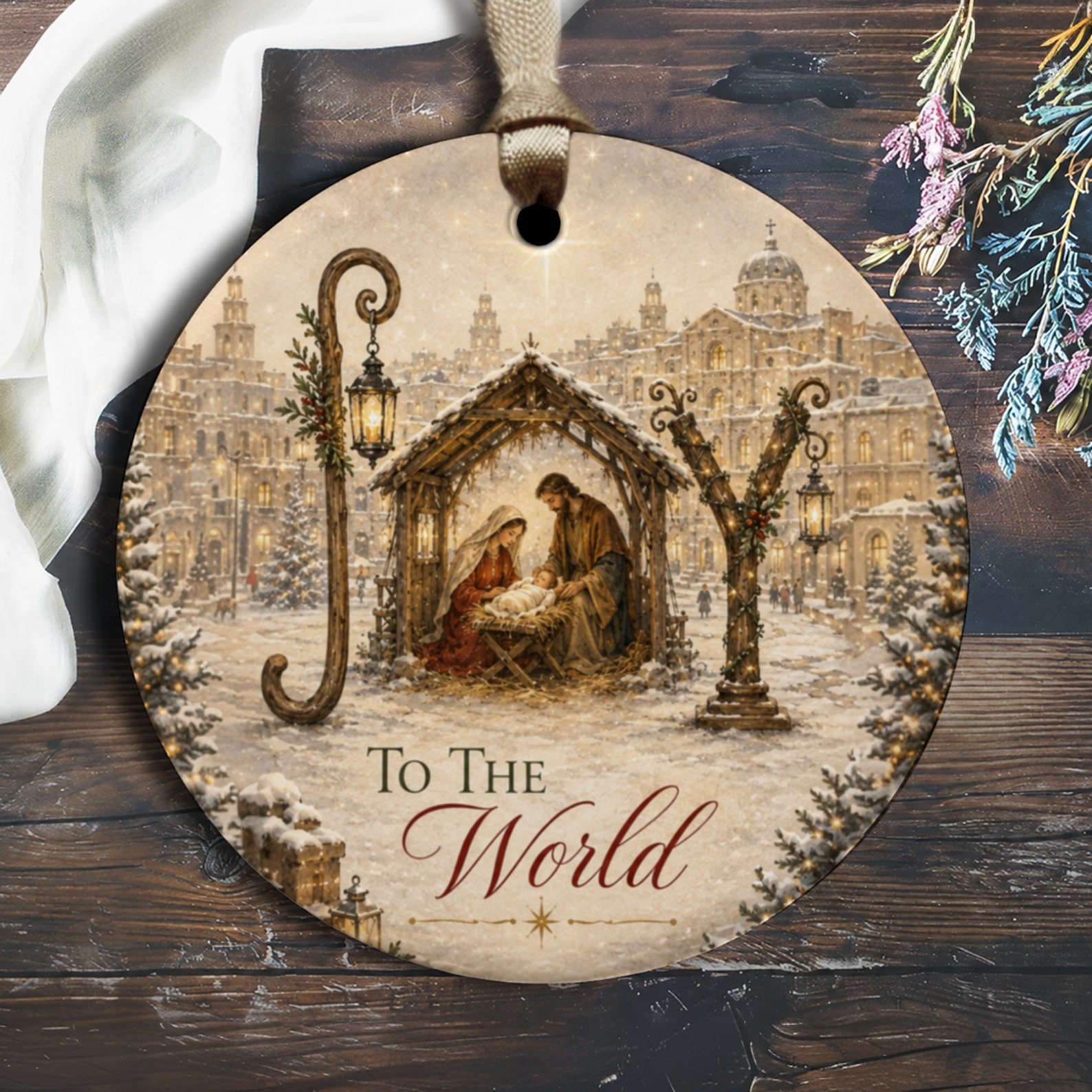 To The World Christmas Ornament Nativity Scene Joyful Holiday Decor Religious Christmas Decoration Gift O1400