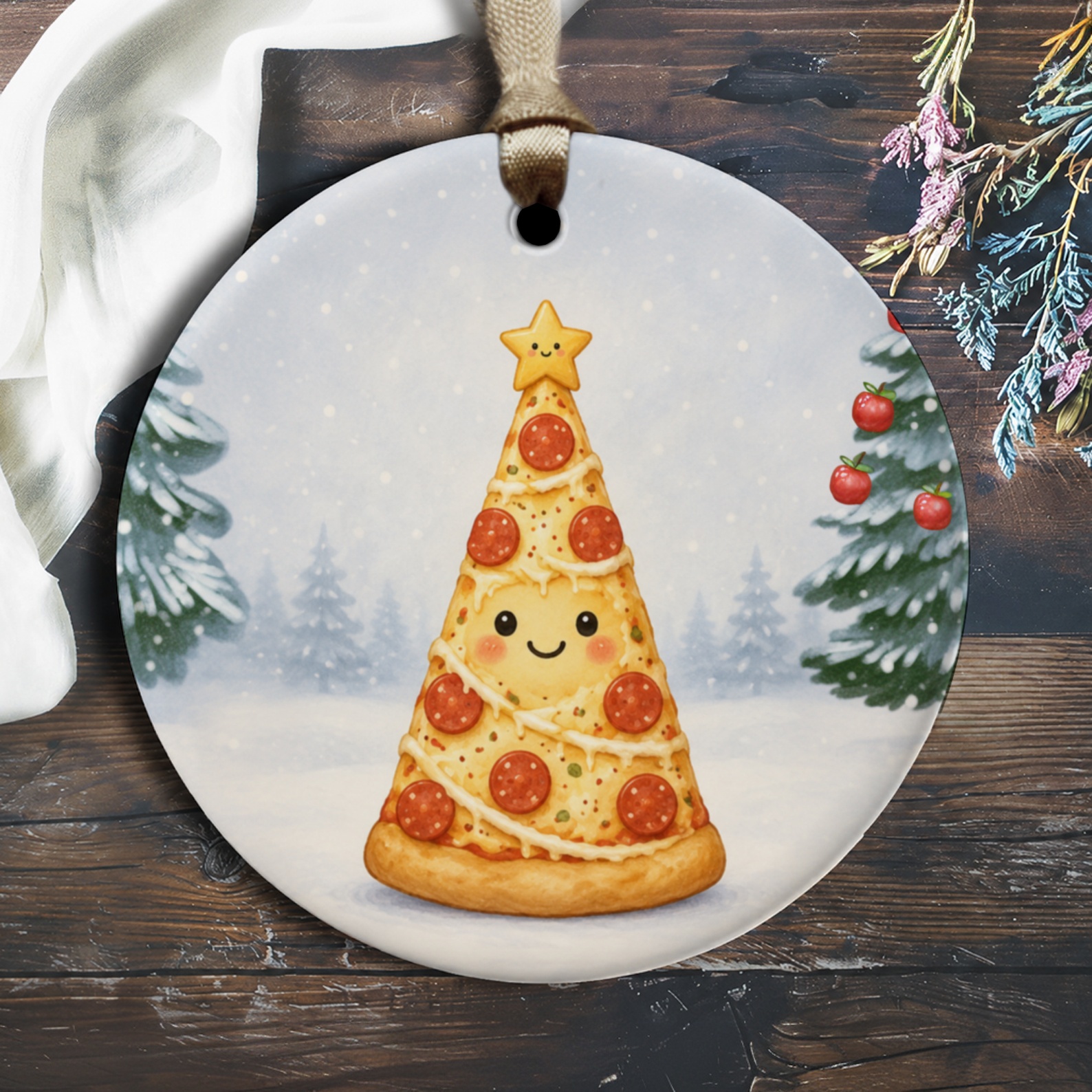 Cute Pizza Christmas Tree Ornament Funny Holiday Decor Foodie Gift Festive Tree Decoration For Pizza Lovers Unique Xmas Ornament O1401