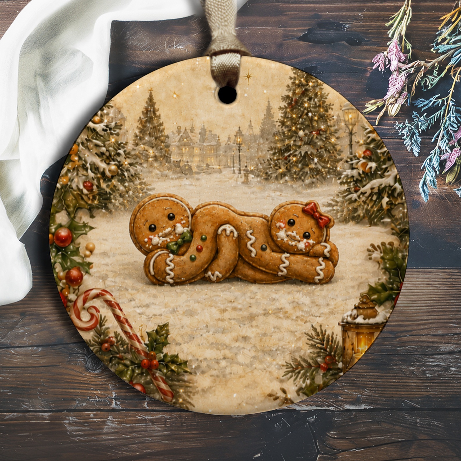 Gingerbread Couple Christmas Ornament Cute Holiday Decor Gingerbread Man And Woman Winter Scene Tree Decoration O1404
