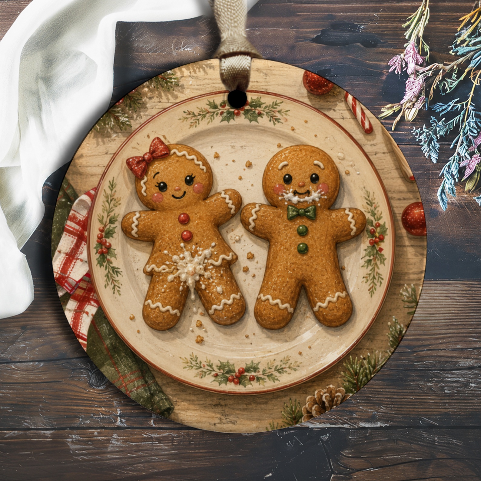 Gingerbread Couple Christmas Ornament Cute Holiday Decor Festive Tree Decoration Gingerbread Man Woman Ornament Gift O1410