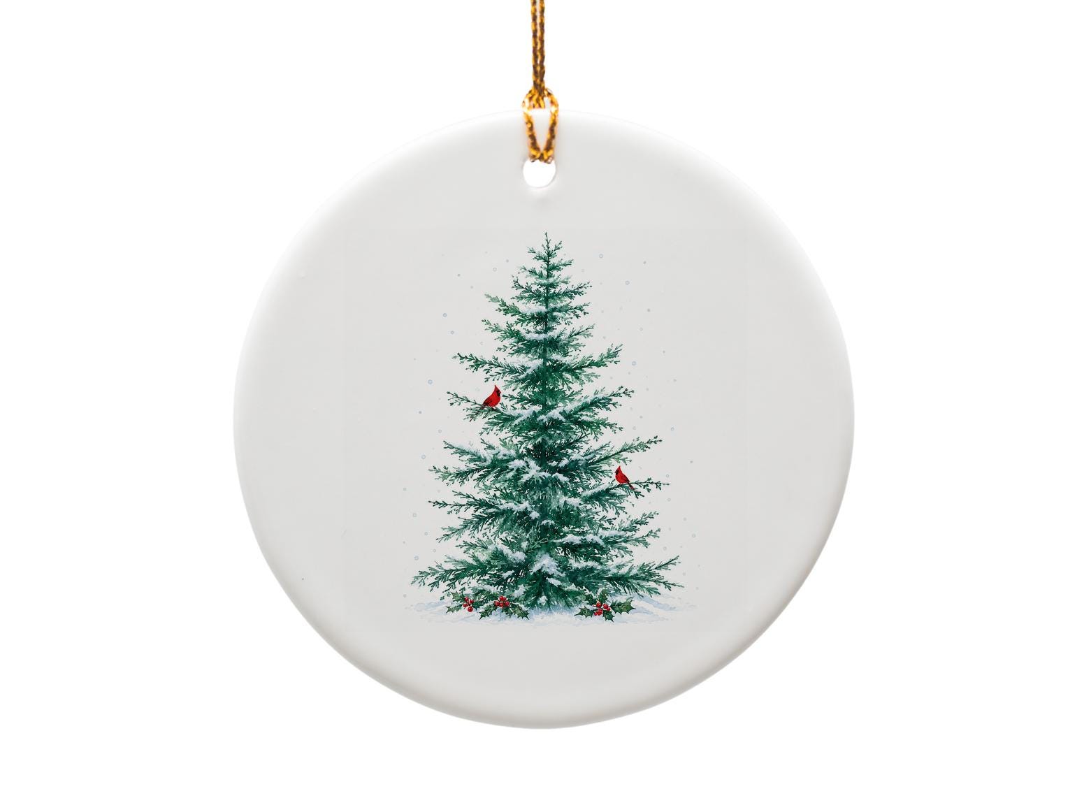 Christmas Tree Ornament With Cardinals Winter Holiday Decor Festive Evergreen Ornament Nature Lover Gift Seasonal Decoration O1197