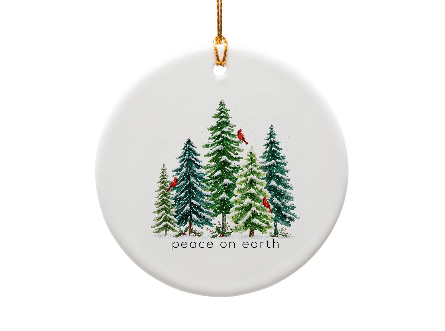 Peace On Earth Christmas Ornament Snowy Trees With Cardinals Holiday Decor Winter Scene Festive Home Decoration O1198