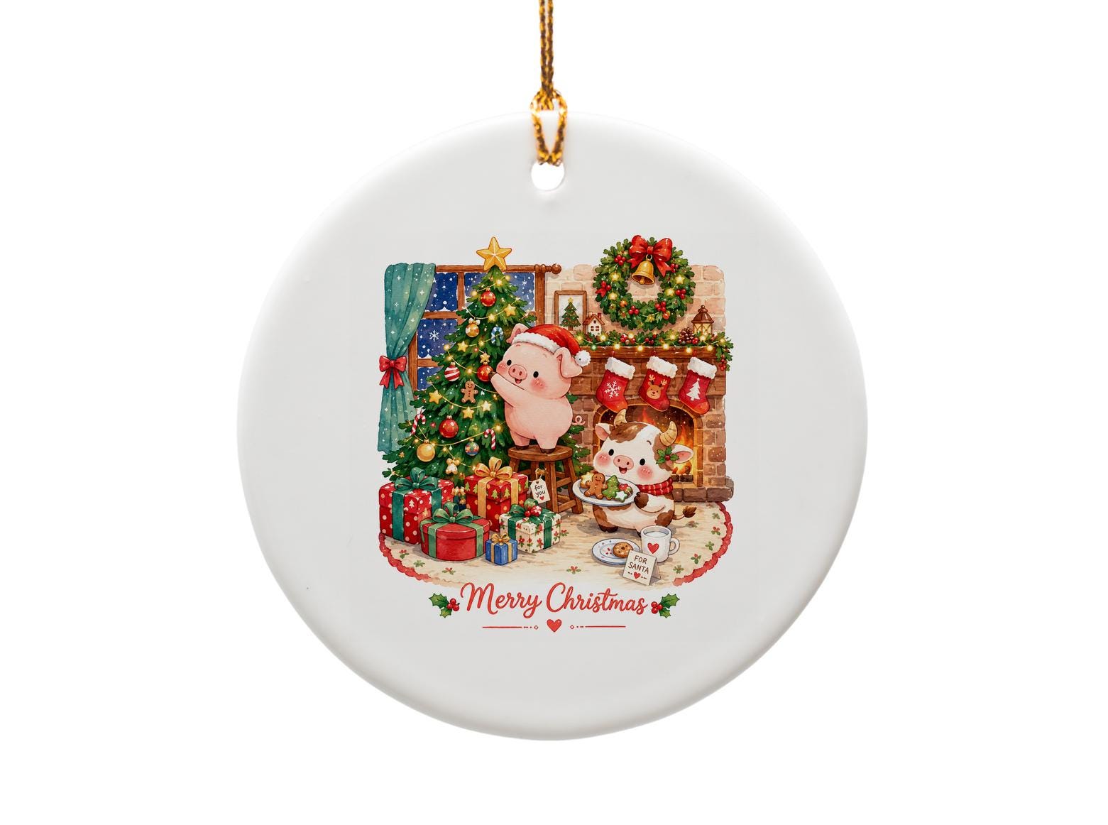 Merry Christmas Cute Pig And Cow Ornament Holiday Decor Festive Tree Decoration Adorable Animal Christmas Ornament Gift O1206