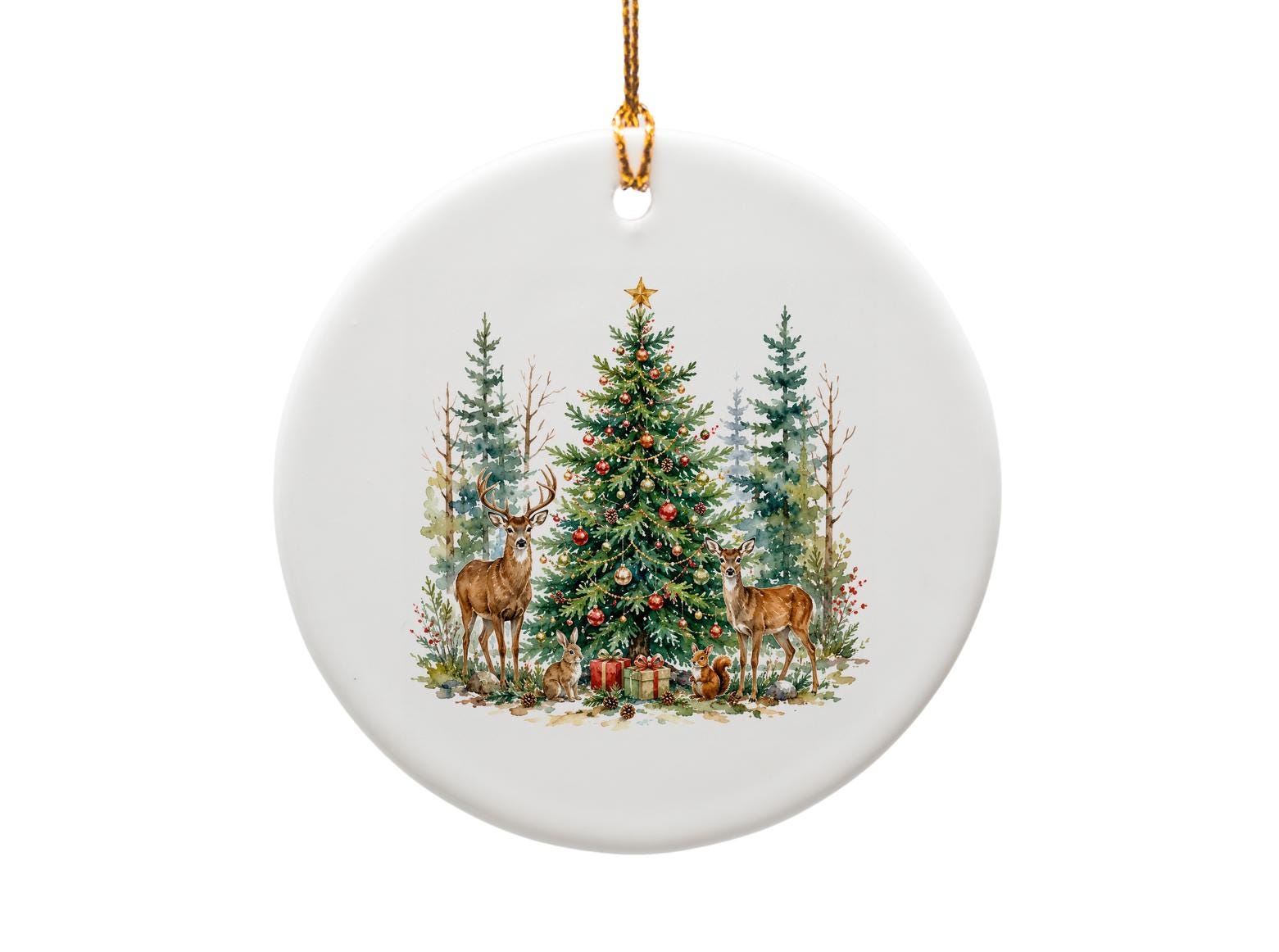 Christmas Tree Ornament Woodland Animals Holiday Decor Deer Squirrel Rabbit Festive Winter Scene Ornament Gift O1205
