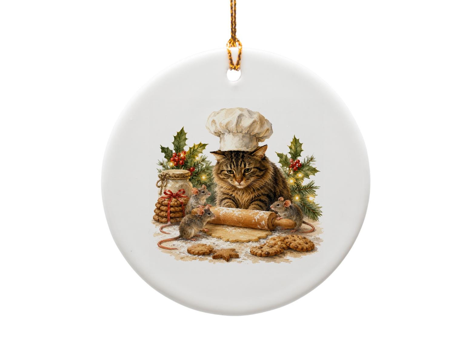 Cat Chef Christmas Ornament Cute Holiday Decor Baking Cat With Mice Festive Kitchen Decor Animal Lover Gift O1207