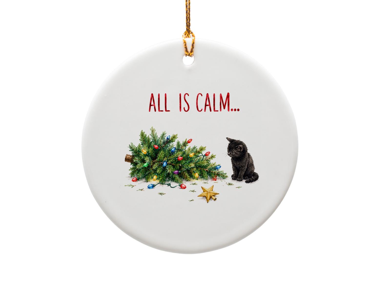 All Is Calm... Christmas Ornament Cute Cat With Christmas Tree Holiday Decor Festive Gift For Cat Lovers O1222
