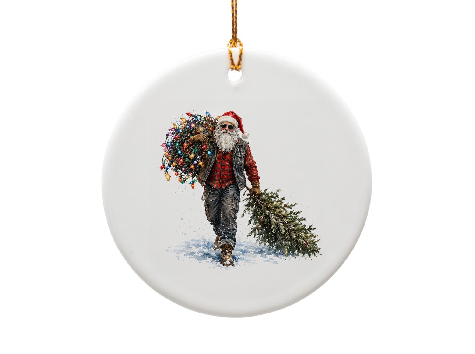 Santa Christmas Ornament Rustic Holiday Decor Santa With Lights And Tree Festive Home Decoration Winter Ornament Gift O1215